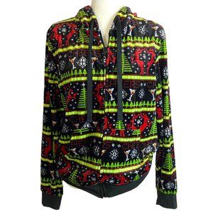 Guess Activewear Holiday Velour Full Zip Hoodie Reindeer Martini Cheers Size Med